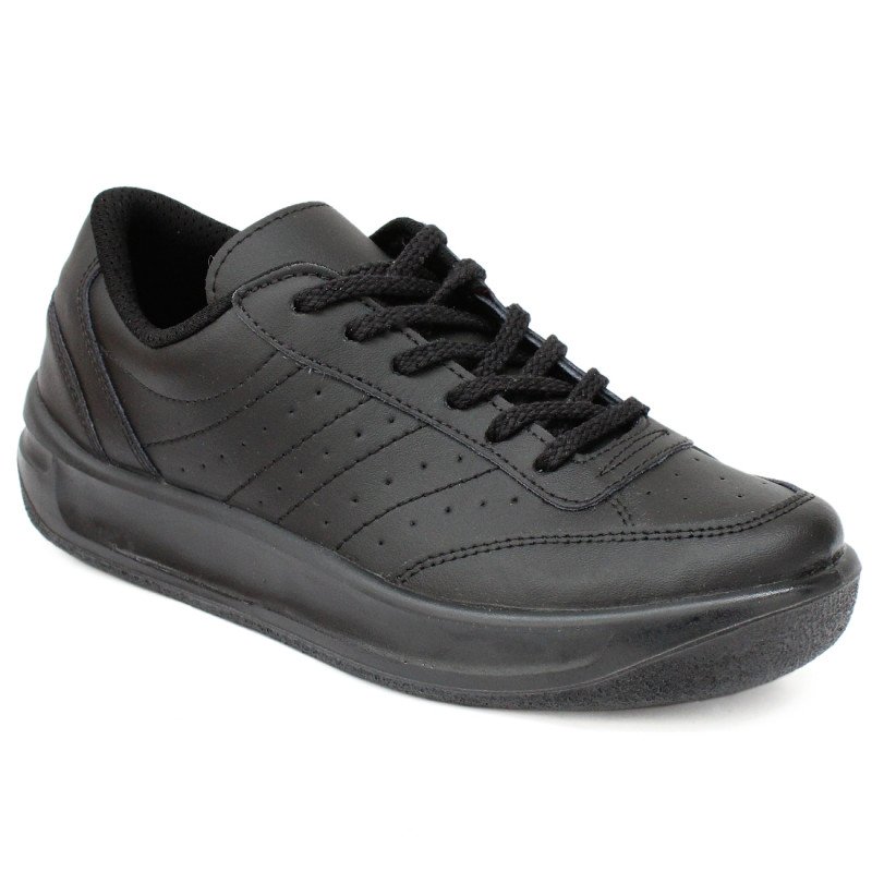 Sneakers uniszex fűzős bőr félcipő fekete  P2-B-PO 00301