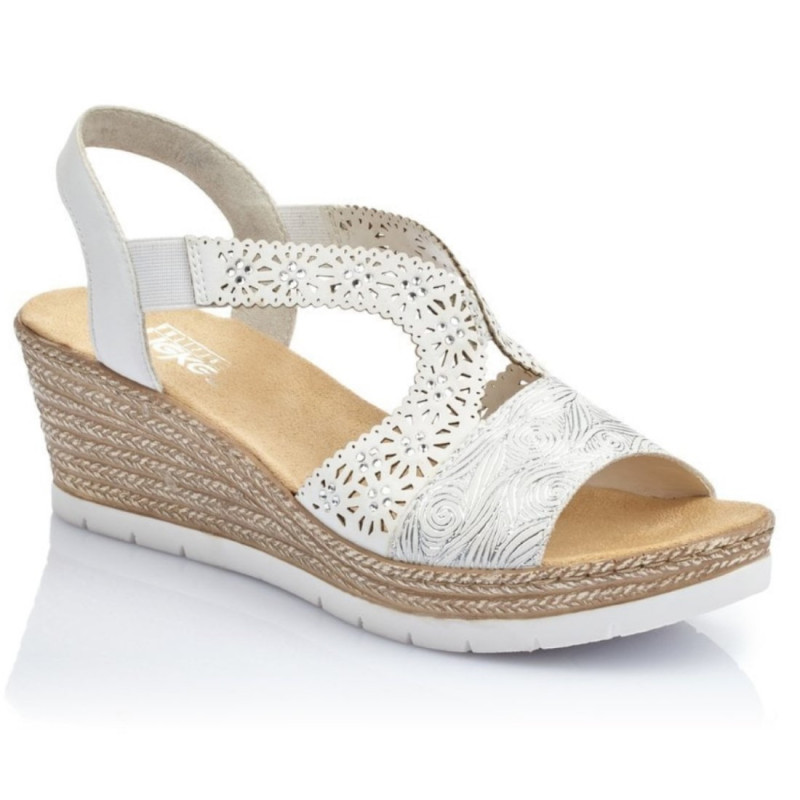 Rieker női telitalpú szandál 61916-80 Pavone fehér ezüst 06913