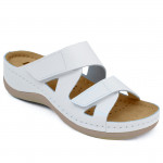 Leon 906 White komfort női bőr tépőzáras papucs fehér Női Leon