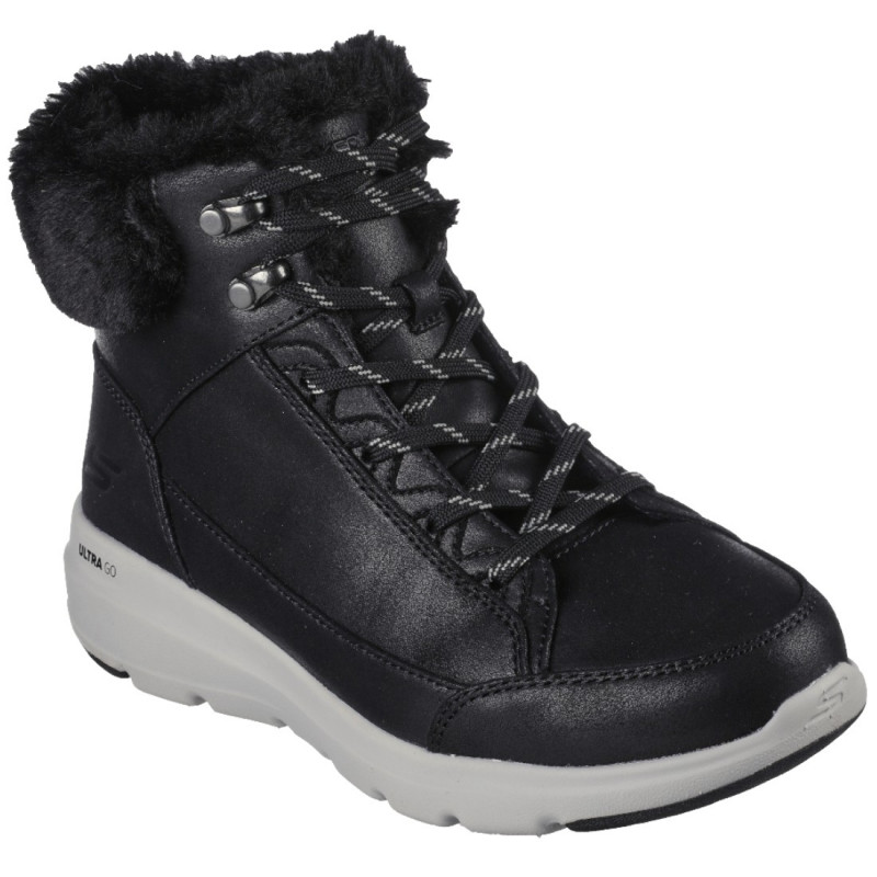 Skechers Glacial Ultra - COZYLY 144178-BLK női fűzős cipzáros fekete bakancs 06769