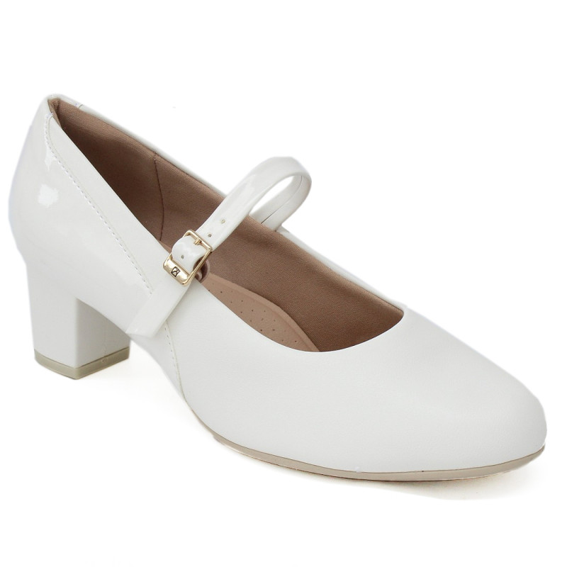 Piccadilly női blokk sarkú pántos körömcipő 110140-11 fehér lakk 07043