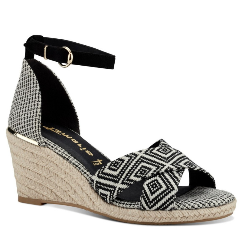 Tamaris női telitalpú bokapántos szandál 28343-20-098 fekete natúr kombi 06865