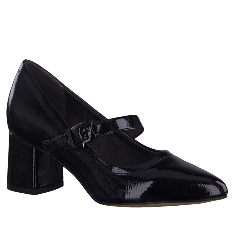 Jana Soft Line női pántos félcipő 24466-41-018 fekete lakk 07088