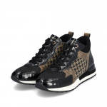 Remonte női fűzős cipzáras sneaker feket taupe mintás bokacipő R2577-01