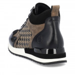 Remonte női fűzős cipzáras sneaker feket taupe mintás bokacipő R2577-01