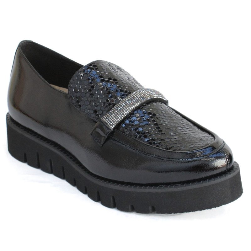 Lorenzo de Pazzi 1011-272-2745 bebújós - loafer félcipő fekete lakkbőrből 07144