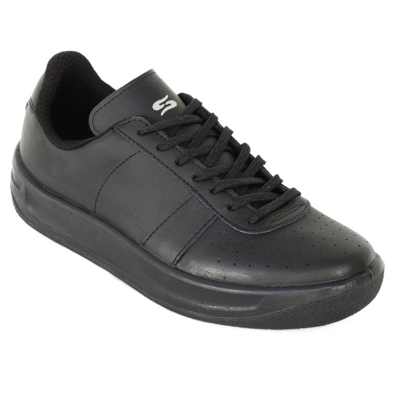 Sneakers uniszex fűzős bőr félcipő fekete P2-B-GV 06744