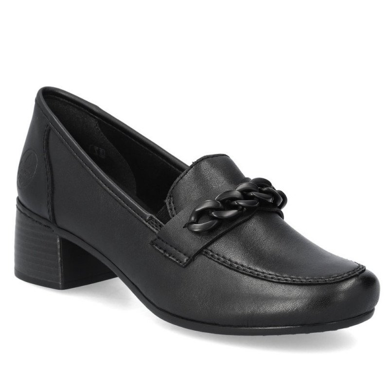Rieker női blokksarkú bebújós fekete bőr félcipő 41660-00