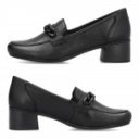 Rieker női blokksarkú bebújós fekete bőr félcipő 41660-00