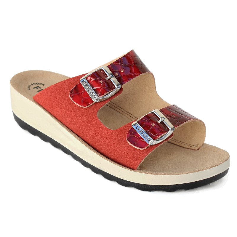 FlyFlot női csatos kényelmi papucs 42G64-HC piros lakk kombi 07268