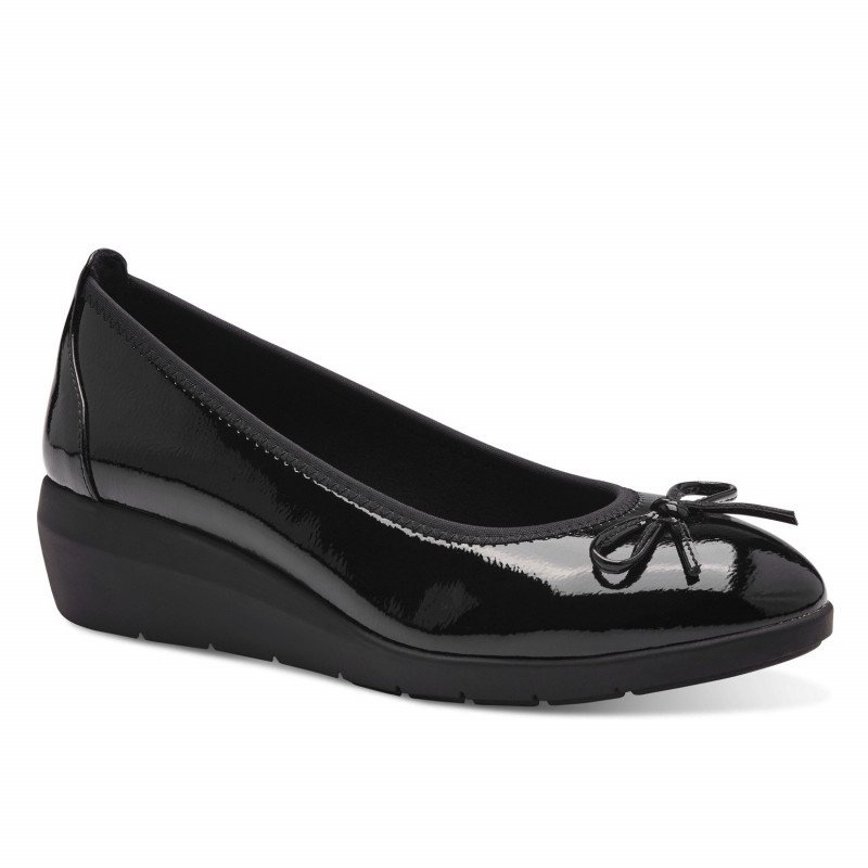 Jana Soft Line női emelt sarkú balerina cipő fekete lakk 22162-43-018 07406