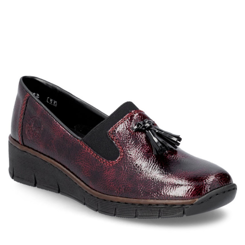 Rieker női bebújós félcipő bordó lakk kombi 53751-35