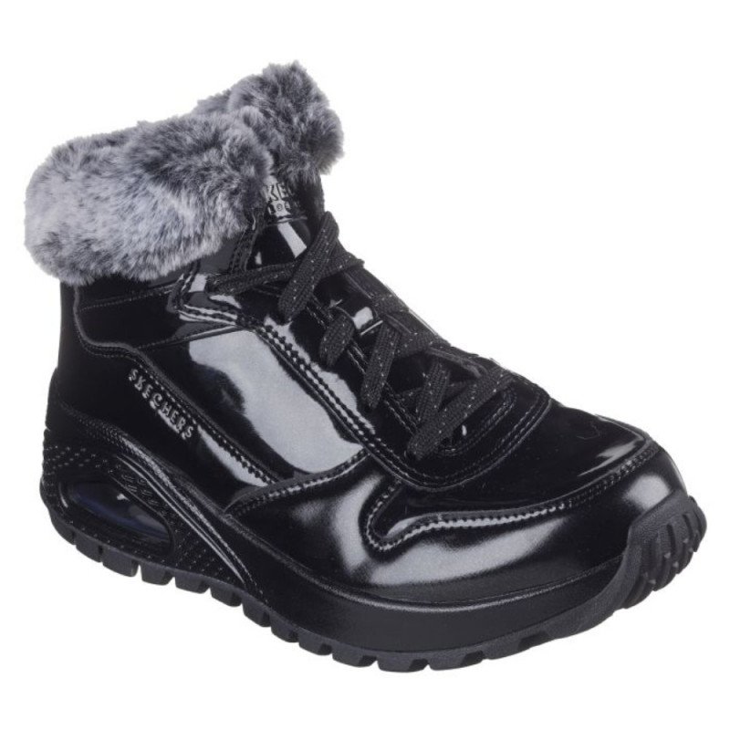 Skechers Uno Rugged Fiesty Winter női fűzős fekete lakk bokacipő 168126-BBK