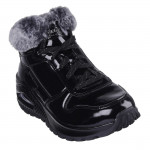 Skechers Uno Rugged Fiesty Winter női fűzős fekete lakk bokacipő 168126-BBK