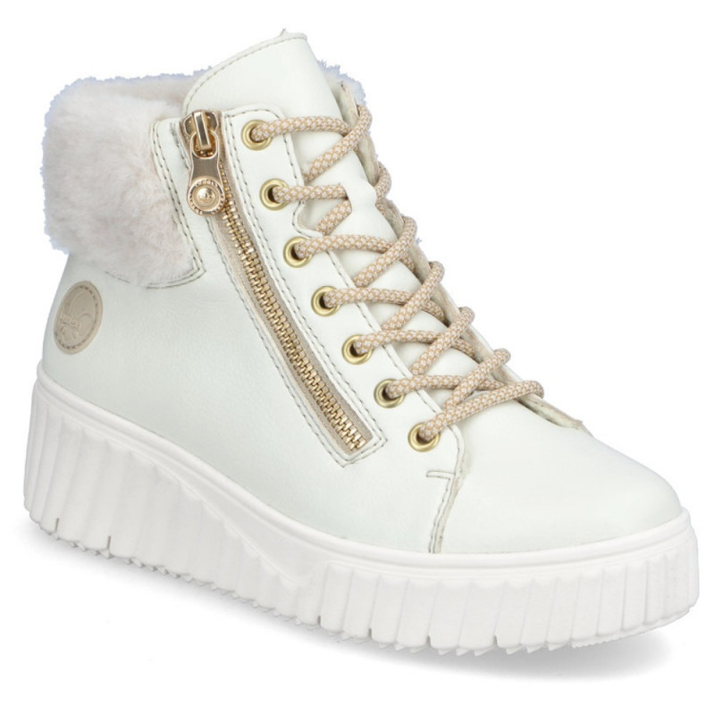 Rieker női fűzős-cipzáras fehér bokacipő N2506-81
