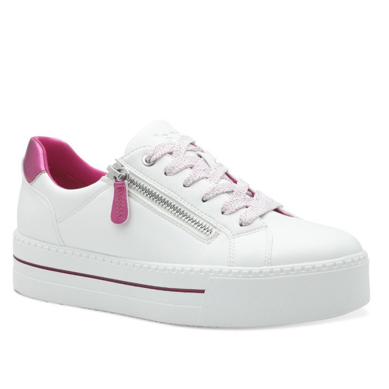Jana női sportos fűzős cipzáras fehér-fuxia félcipő 23767-43-153 07467