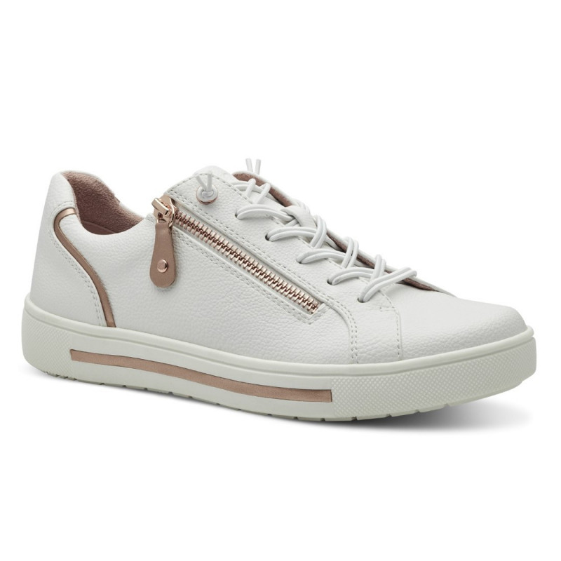 Jana női sportos fűzős cipzáras fehér-rosegold félcipő 23660-42-152 07479