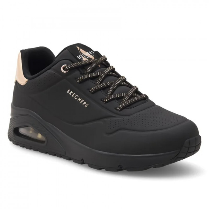 Skechers Uno Shimmer Away női bebújós gumifűzős fekete sneaker cipő 155196-BBK