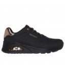 Skechers Uno Shimmer Away női bebújós gumifűzős fekete sneaker cipő 155196-BBK
