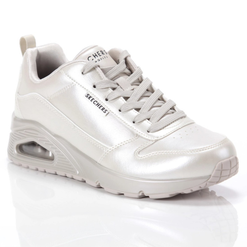 Skechers Uno - Galactic Gal női fűzős gyöngyház fényű törtfehér sneaker cipő 177104-OFWT