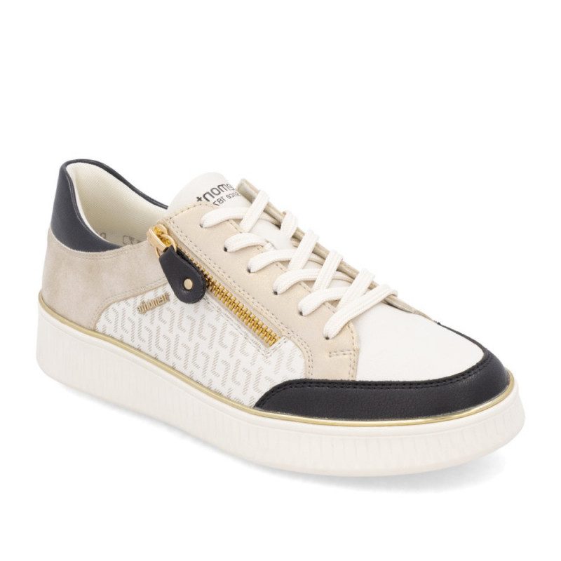 Remonte női fehér-fekete-arany-bézs fűzős cipzáros sneaker félcipő D2E04-80
