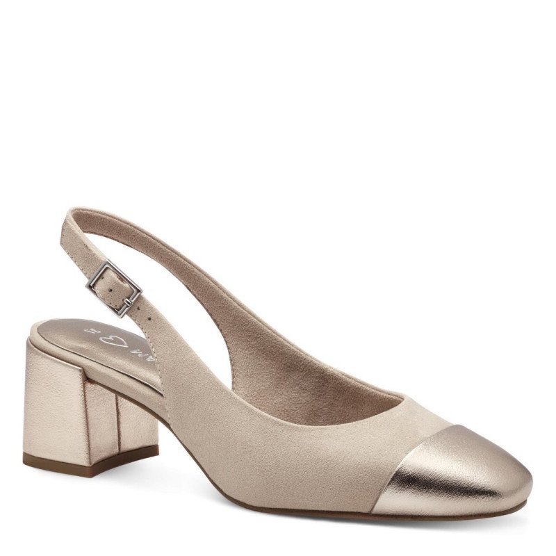 Marco Tozzi bézs metál mix női hátul nyitott cipő - szling 29610-42-435 07533