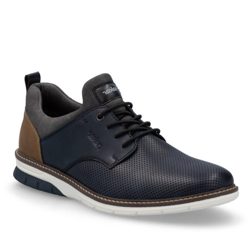 Rieker férfi sötétkék bebújós bőr félcipő fűzős díszítéssel 14450-15