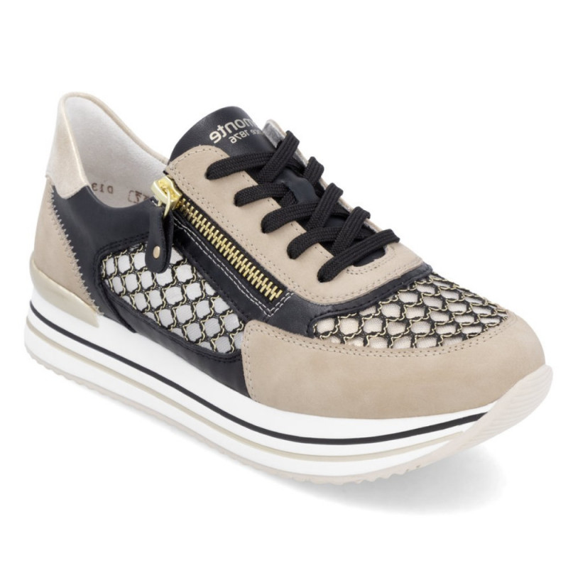 Remonte női bézs-fekete-fehér fűzős cipzáros sneaker félcipő D1329-03