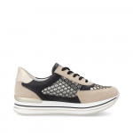 Remonte női bézs-fekete-fehér fűzős cipzáros sneaker félcipő D1329-03