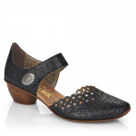 Rieker női oldalt nyitott fekete bőr tépőzáras cipő 43753-00 Női Rieker