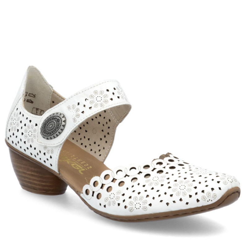 Rieker női oldalt nyitott fehér bőr tépőzáras cipő 43753-80