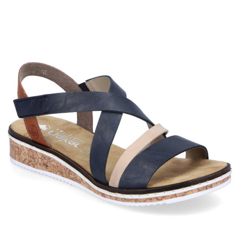 Rieker női tépőzáras szandál kék kombi V3663-91