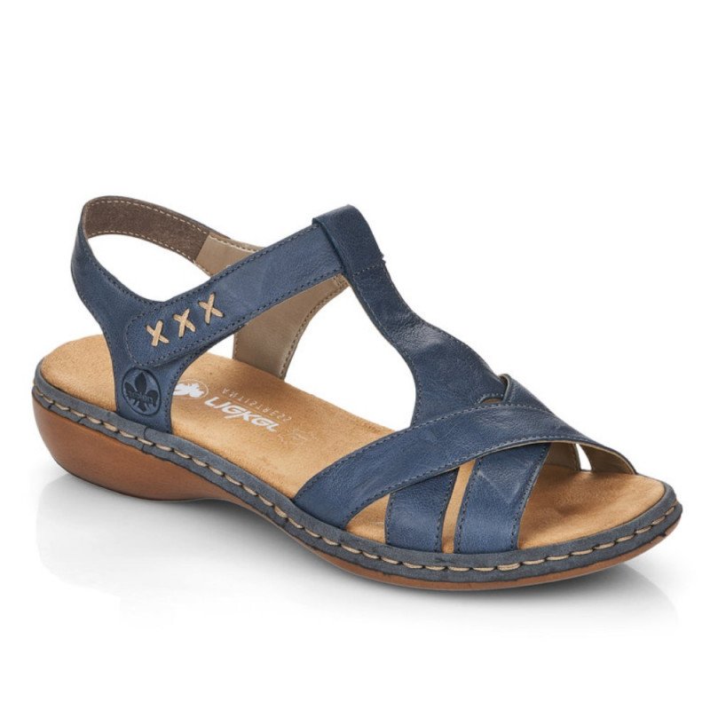 Rieker női kék tépőzáras bőr szandál 65919-12