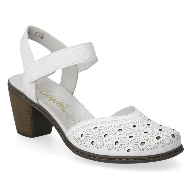 Rieker női hátul nyitott fehér bőr tépőzáras cipő 40991-80