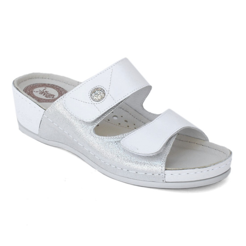 Bioform női tépőzáras fehér bőr papucs 4103 07643