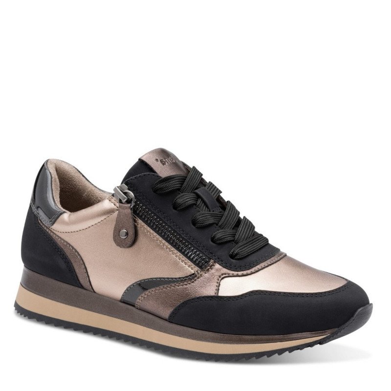 Jana női sportos sneaker fűzős cipzáras félcipő fekete ón kombi szín 23774-43-020 07646