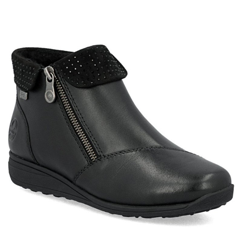 Rieker női két cipzáras fekete bőr bokacipő RiekerTEX víztaszító membránnal 47252-00