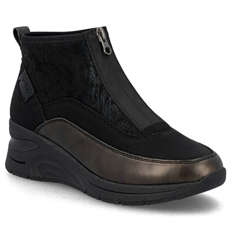 Rieker női sportos elöl cipzáros fekete bokacipő N9362-01
