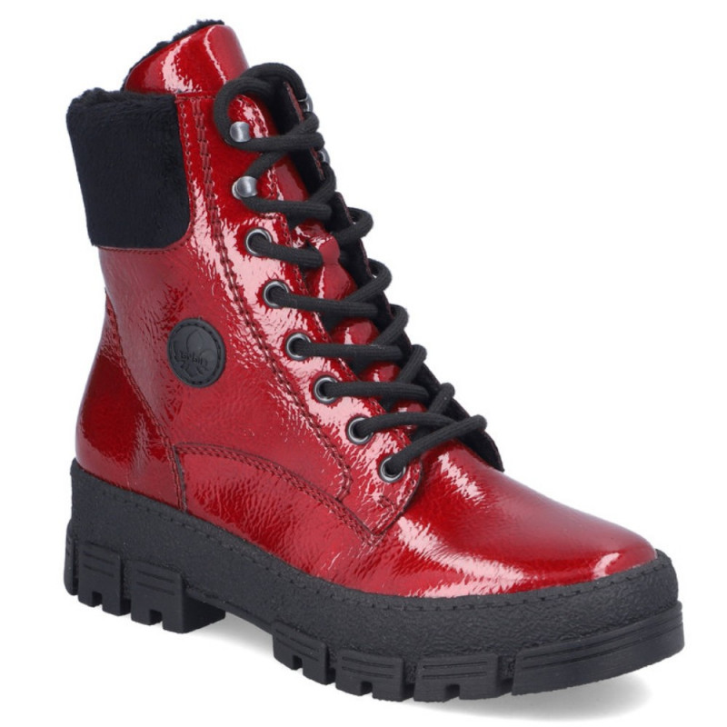 Rieker női fűzős cipzáras piros lakk bokacipő Y0220-33