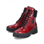 Rieker női fűzős cipzáras piros lakk bokacipő Y0220-33