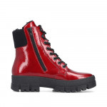 Rieker női fűzős cipzáras piros lakk bokacipő Y0220-33