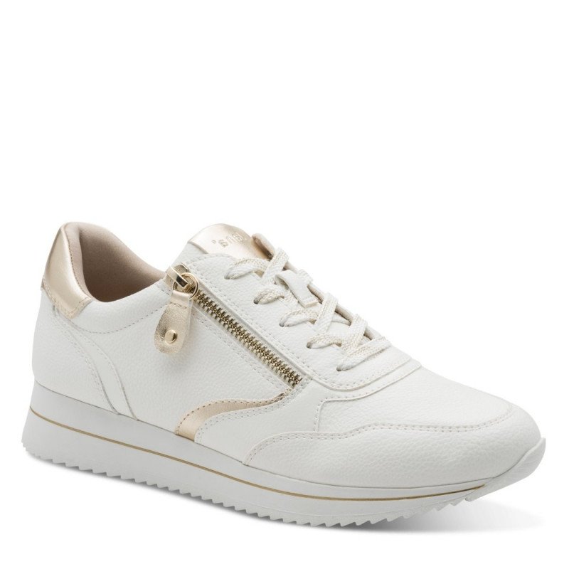Jana női sportos sneaker fűzős cipzáras félcipő fehér-arany mix 23774-43-196 07733
