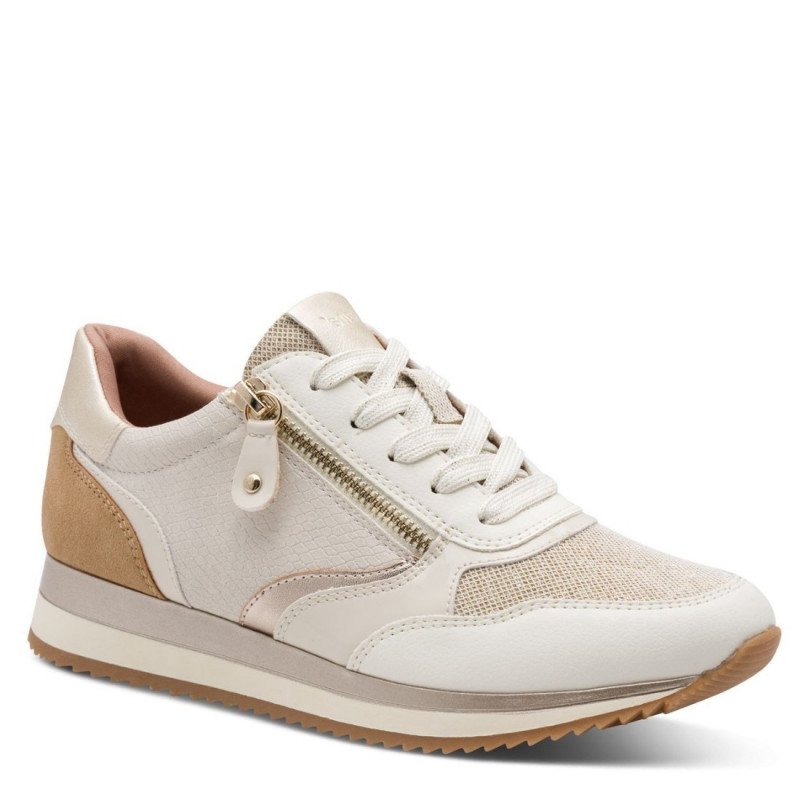 Jana női fűzős cipzáras sneaker félcipő elefntcsont szín-bézs-arany mix 23774-43-414 07738