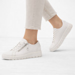 Jana női sportos cipzáras-fűzős bőr fehér félcipő 23704-46-100 07740