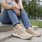 Jana női fűzős cipzáras bézs mix sneaker félcipő 23796-46-449 07744