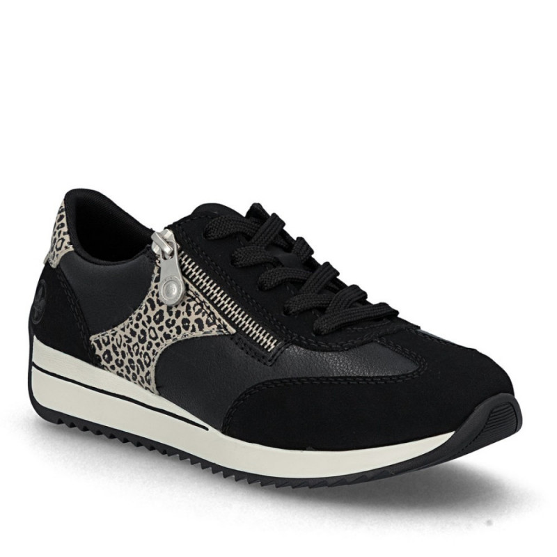 Rieker női bőr fűzős két cipzáras sportos fekete mix félcipő N1210-00