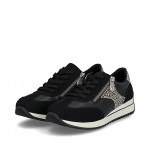 Rieker női bőr fűzős két cipzáras sportos fekete mix félcipő N1210-00