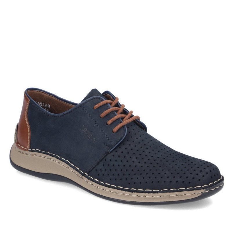 Rieker férfi fűzős kék perforált bőr félcipő extra széles 05226-14
