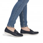 Rieker női bebújós sötétkék bőr mokaszin félcipő L9355-14