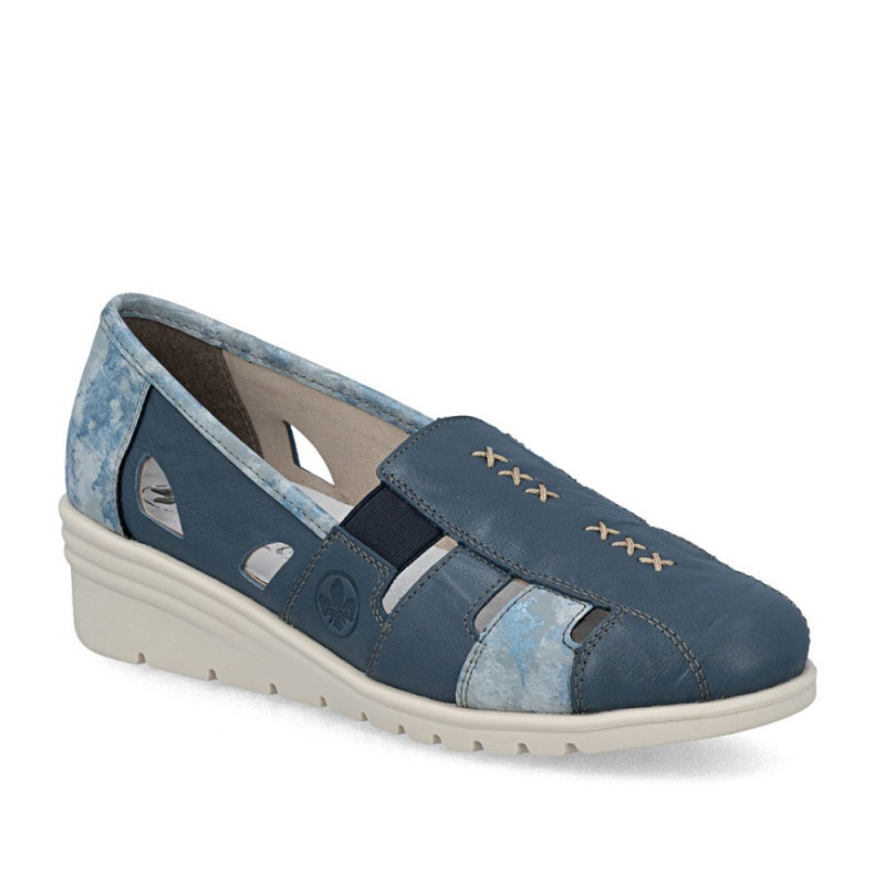 Rieker kék kombi női bebújós bőr félcipő L5358-12